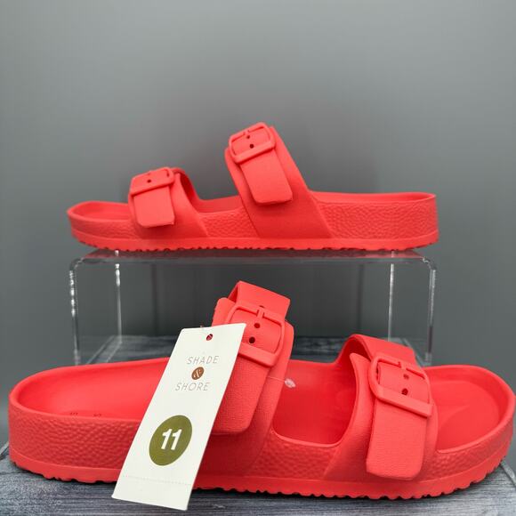 NEW Shade & Shore Women’s Neida EVA Two band Sandals Coral Red Size 11 - Picture 1 of 10